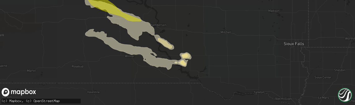 Hail map in Platte, SD on September 7, 2015