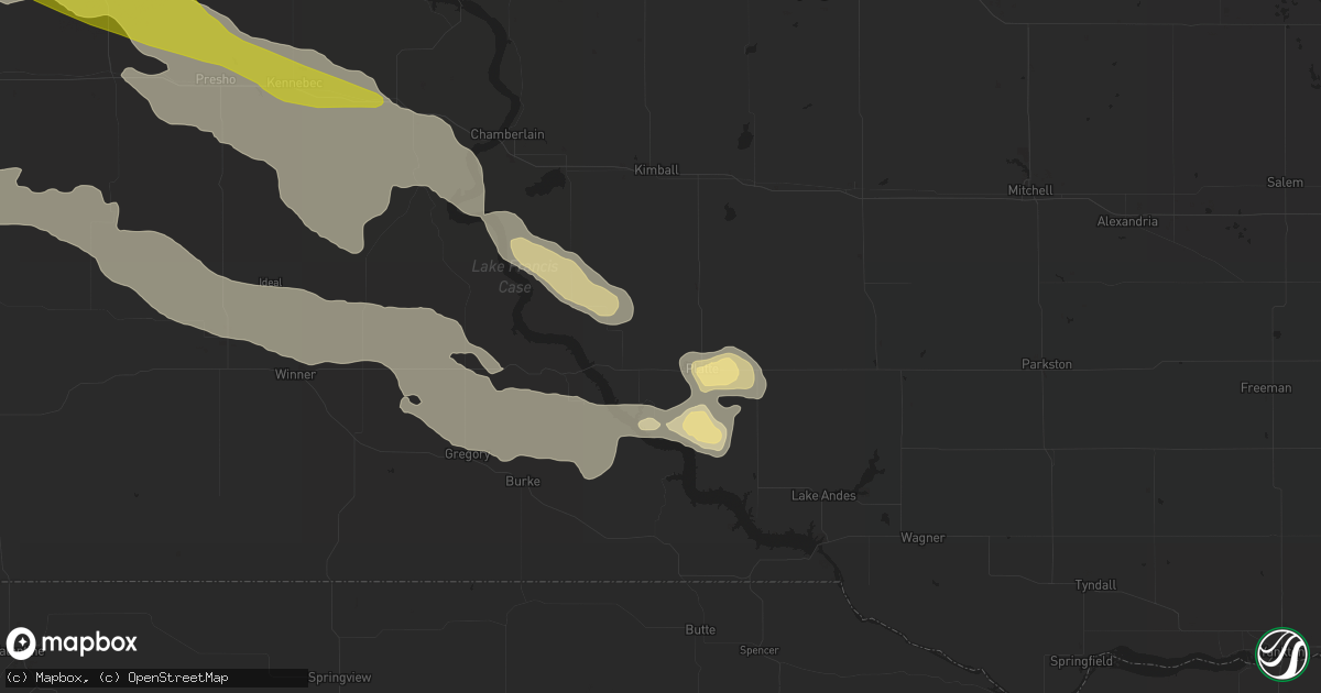 Hail map in Platte, SD on September 7, 2015