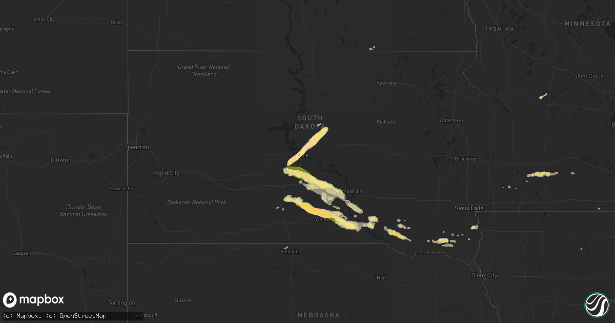Hail map in South Dakota on September 7, 2015