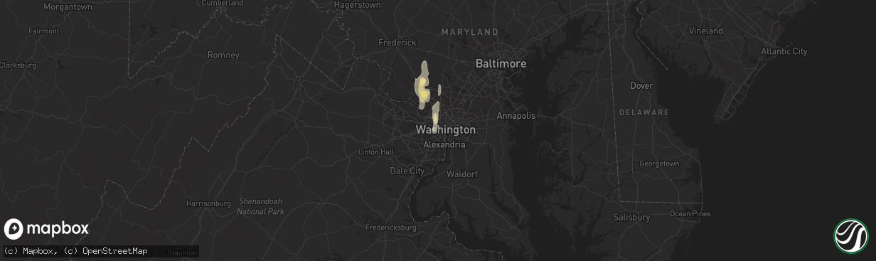 Hail map in Arlington, VA on September 7, 2016