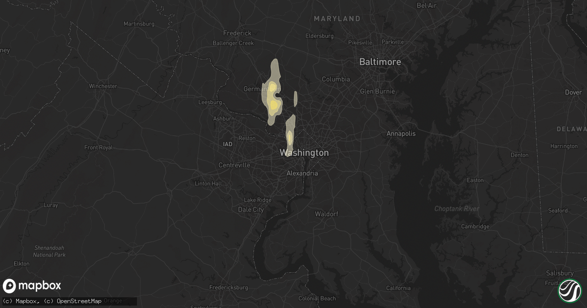 Hail map in Arlington, VA on September 7, 2016