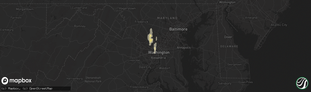 Hail map in Bethesda, MD on September 7, 2016