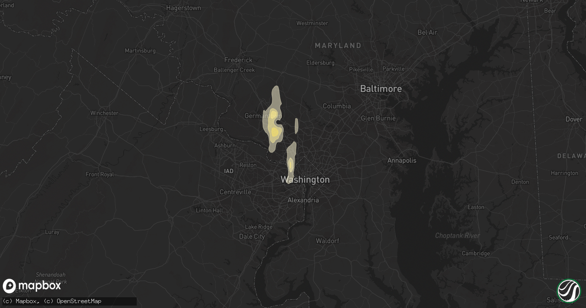 Hail map in Bethesda, MD on September 7, 2016