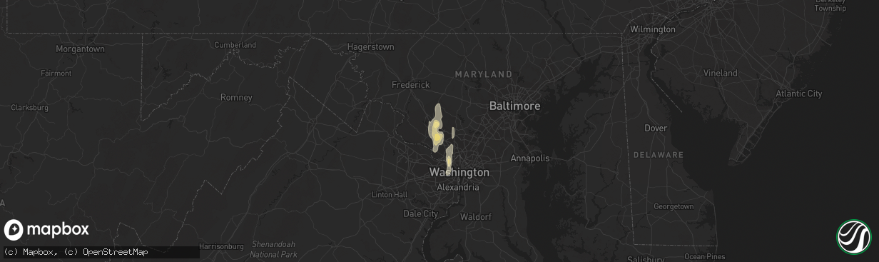 Hail map in Gaithersburg, MD on September 7, 2016