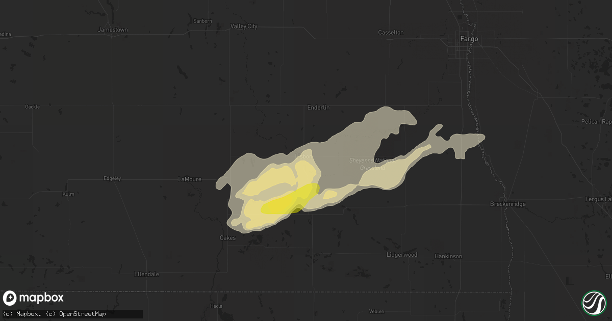 Hail map in Lisbon, ND on September 7, 2016