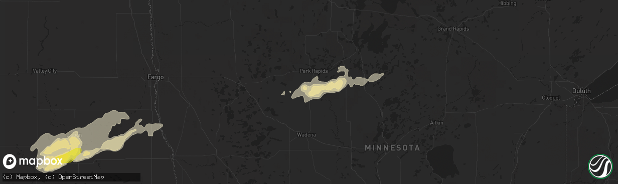 Hail map in Menahga, MN on September 7, 2016