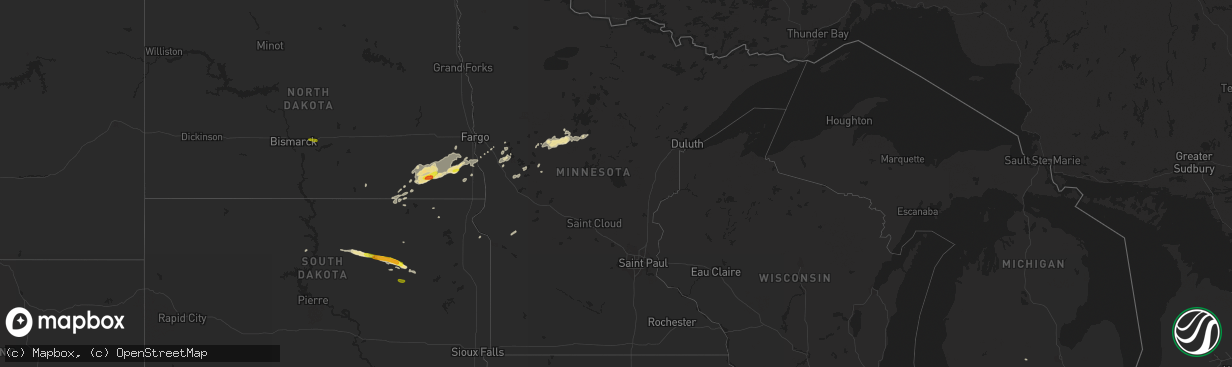 Hail map in Minnesota on September 7, 2016