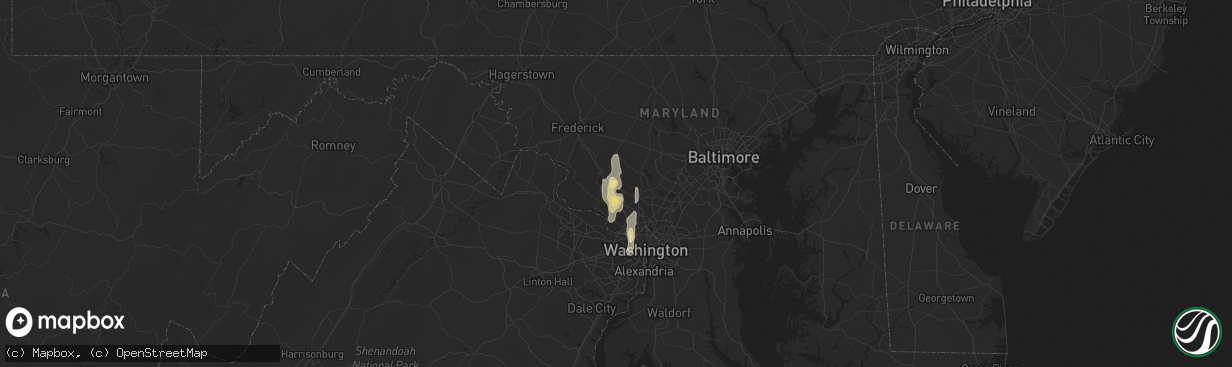 Hail map in Montgomery Village, MD on September 7, 2016