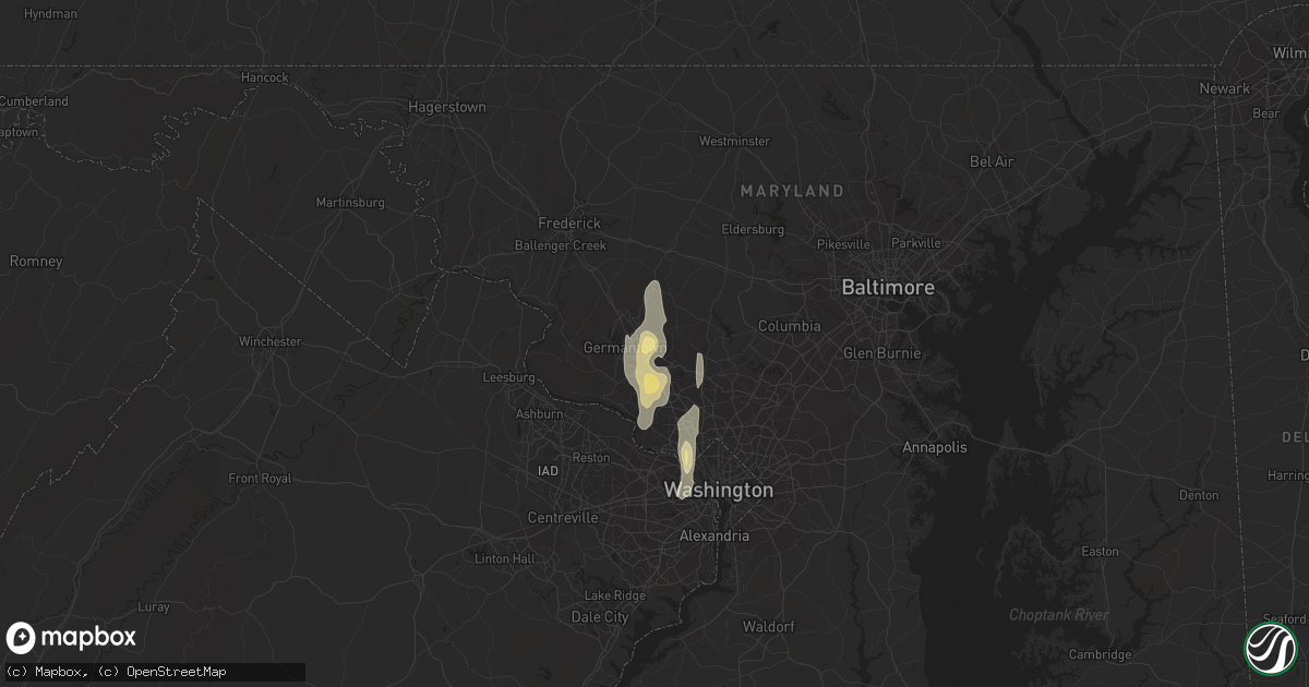 Hail map in Montgomery Village, MD on September 7, 2016