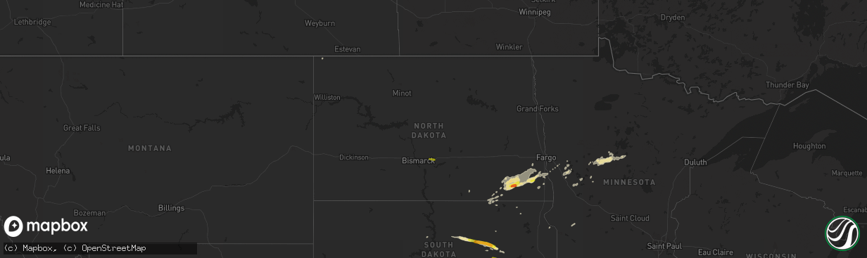 Hail map in North Dakota on September 7, 2016