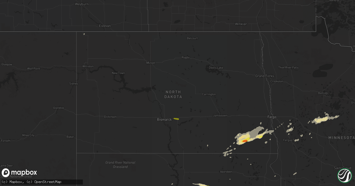Hail map in North Dakota on September 7, 2016