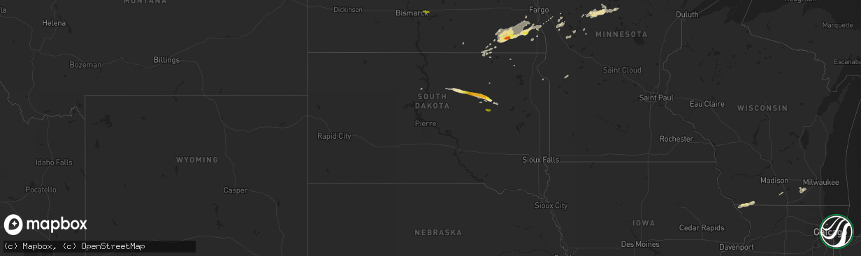 Hail map in South Dakota on September 7, 2016