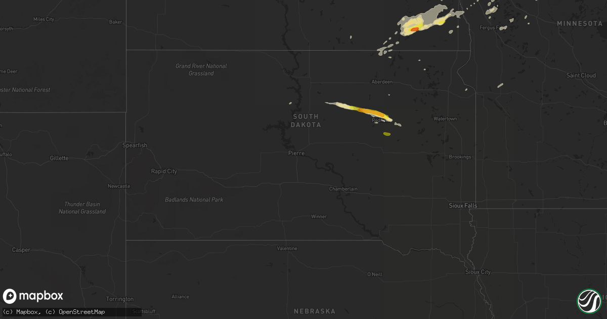 Hail map in South Dakota on September 7, 2016