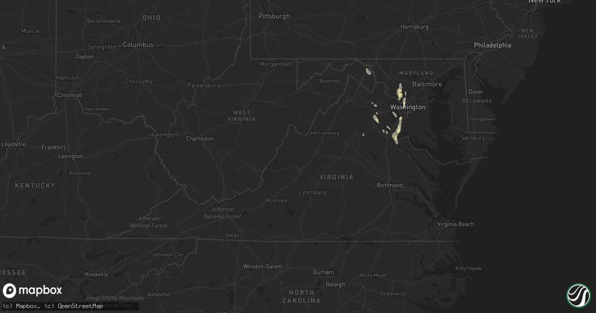 Hail map in Virginia on September 7, 2016