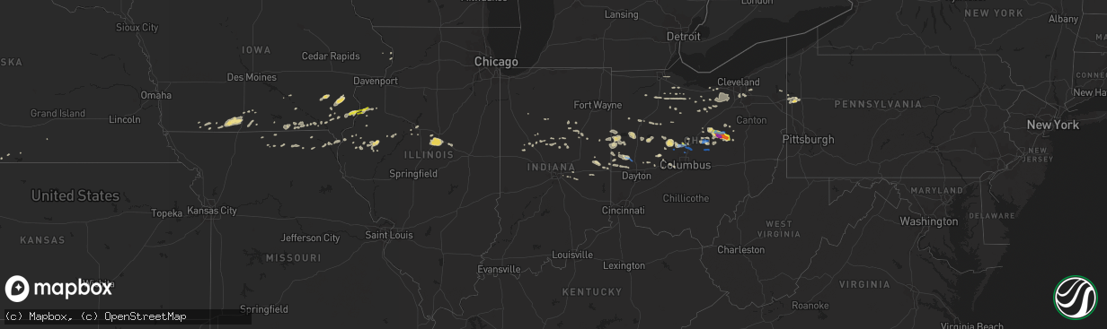 Hail map in Indiana on September 7, 2020