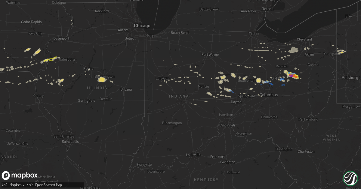 Hail map in Indiana on September 7, 2020