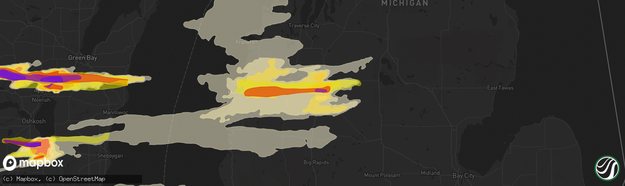 Hail map in Cadillac, MI on September 7, 2021