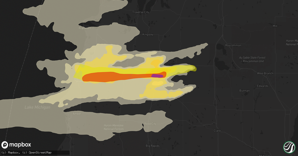 Hail map in Cadillac, MI on September 7, 2021