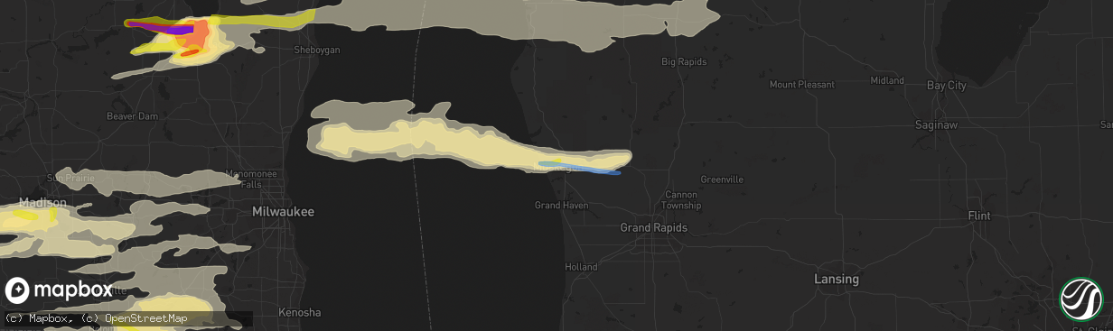 Hail map in Muskegon, MI on September 7, 2021