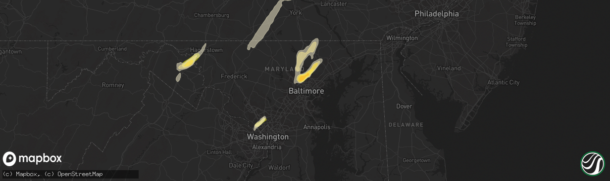 Hail map in Baltimore, MD on September 7, 2023