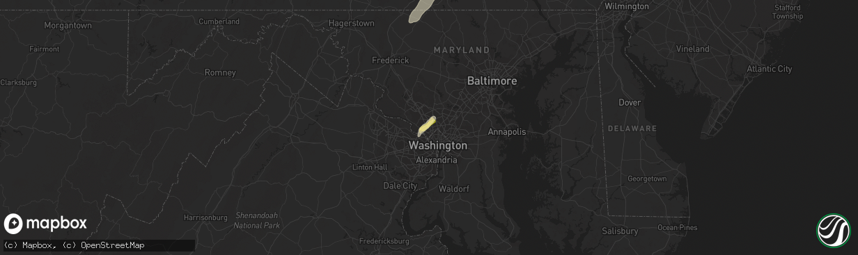 Hail map in Bethesda, MD on September 7, 2023
