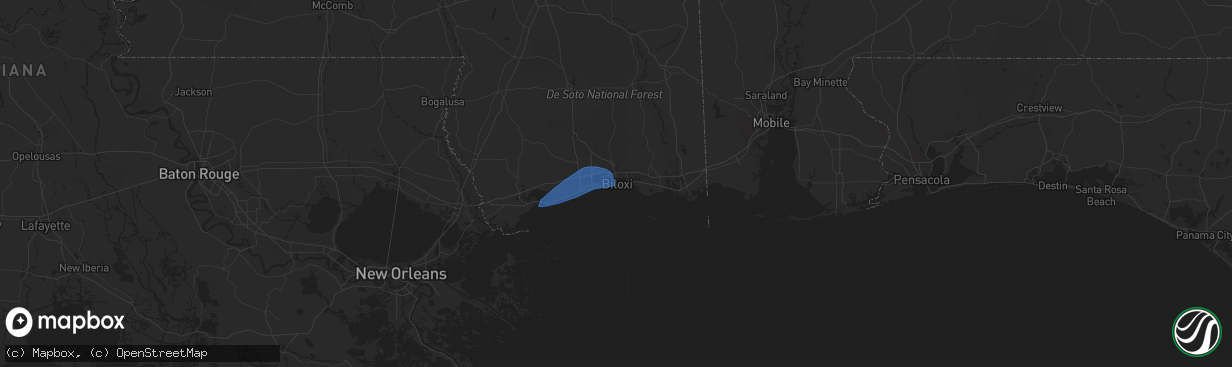 Hail map in Biloxi, MS on September 7, 2023