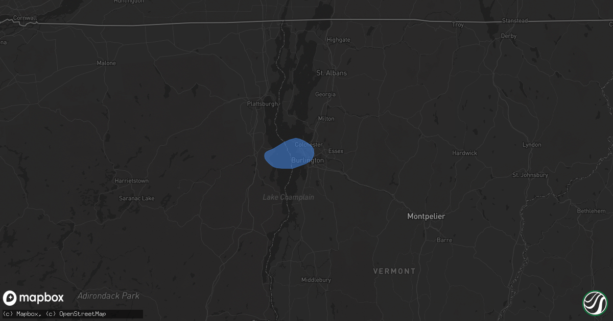 Hail map in Burlington, VT on September 7, 2023