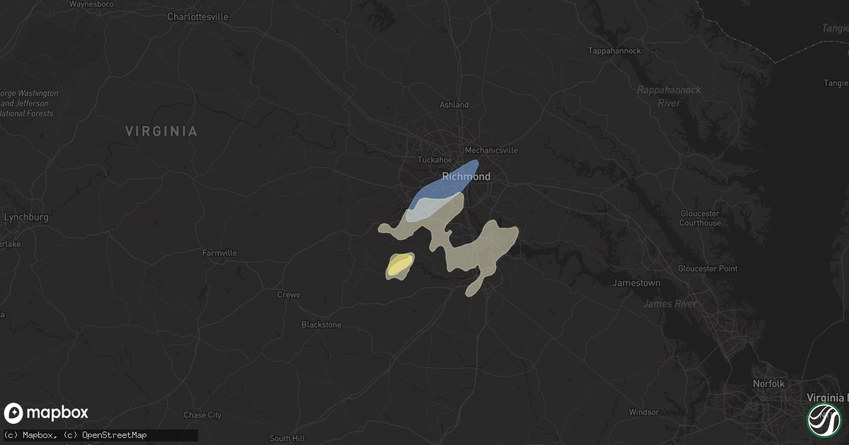 Hail map in Chesterfield, VA on September 7, 2023