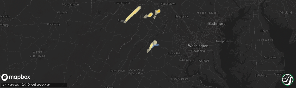 Hail map in Front Royal, VA on September 7, 2023