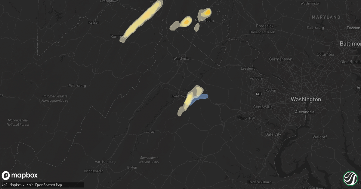 Hail map in Front Royal, VA on September 7, 2023