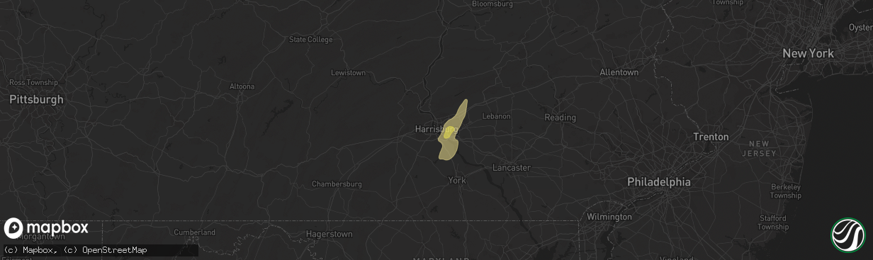 Hail map in Harrisburg, PA on September 7, 2023