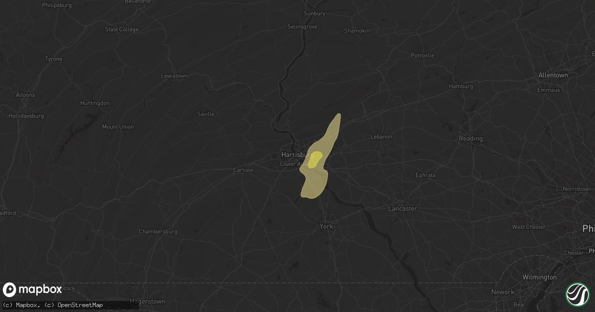 Hail map in Harrisburg, PA on September 7, 2023
