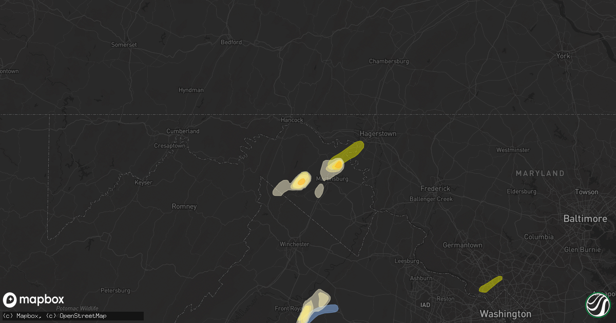 Hail map in Hedgesville, WV on September 7, 2023