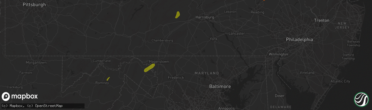 Hail map in Lewistown, PA on September 7, 2023