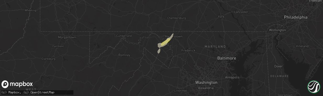Hail map in Martinsburg, WV on September 7, 2023