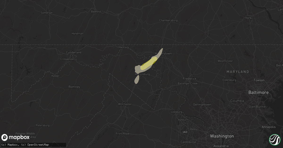 Hail map in Martinsburg, WV on September 7, 2023