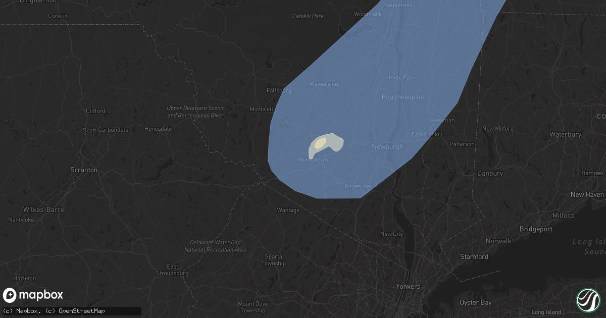 Hail map in Middletown, NY on September 7, 2023