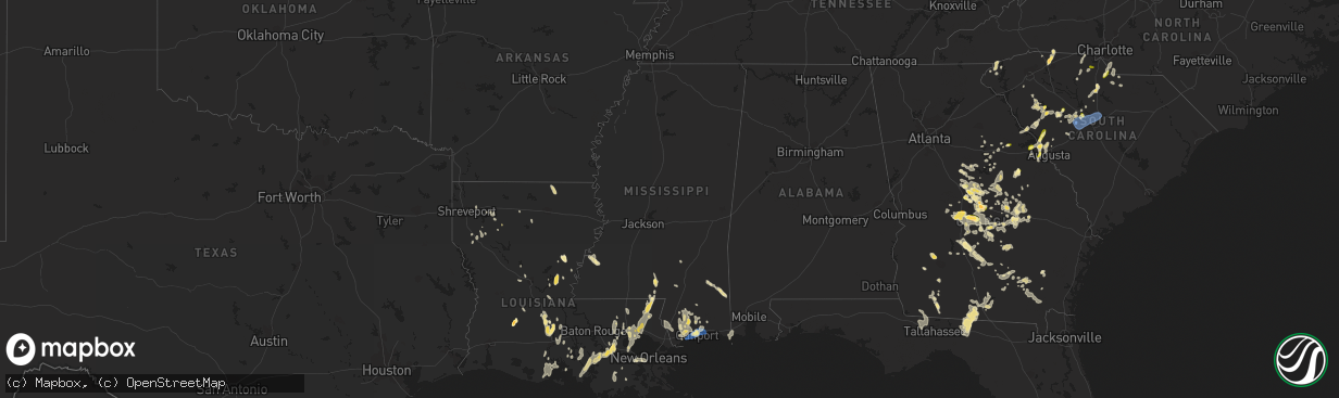 Hail map in Mississippi on September 7, 2023