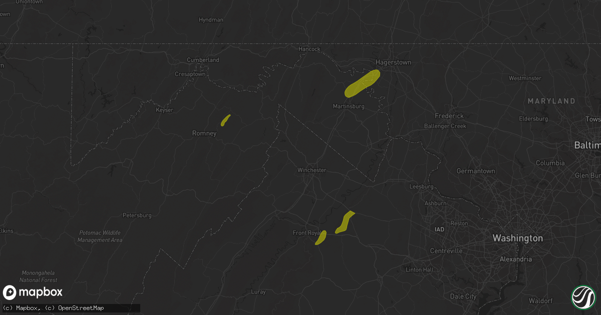 Hail map in Paris, VA on September 7, 2023