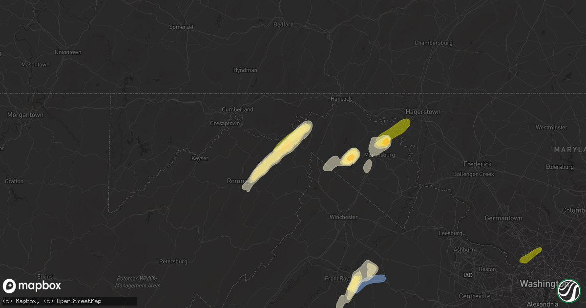 Hail map in Paw Paw, WV on September 7, 2023