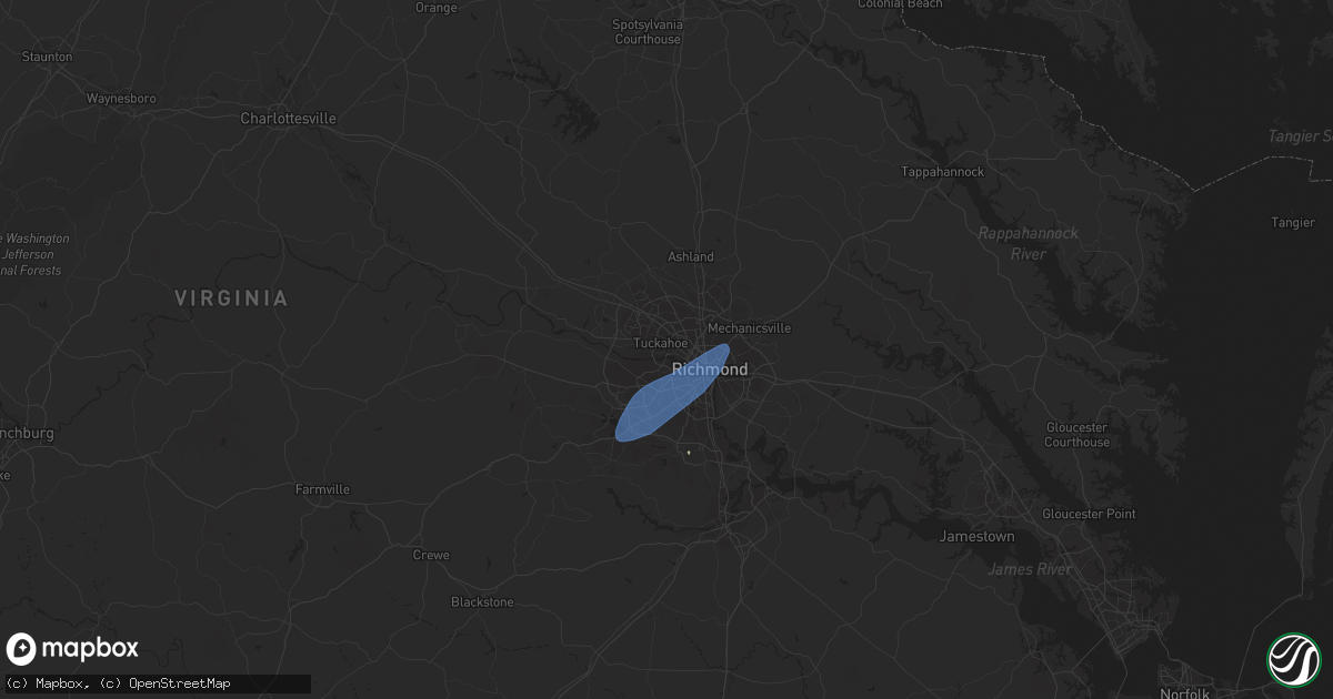 Hail map in Richmond, VA on September 7, 2023