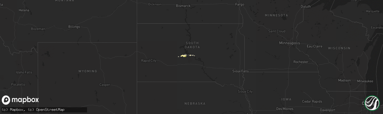 Hail map in South Dakota on September 7, 2023