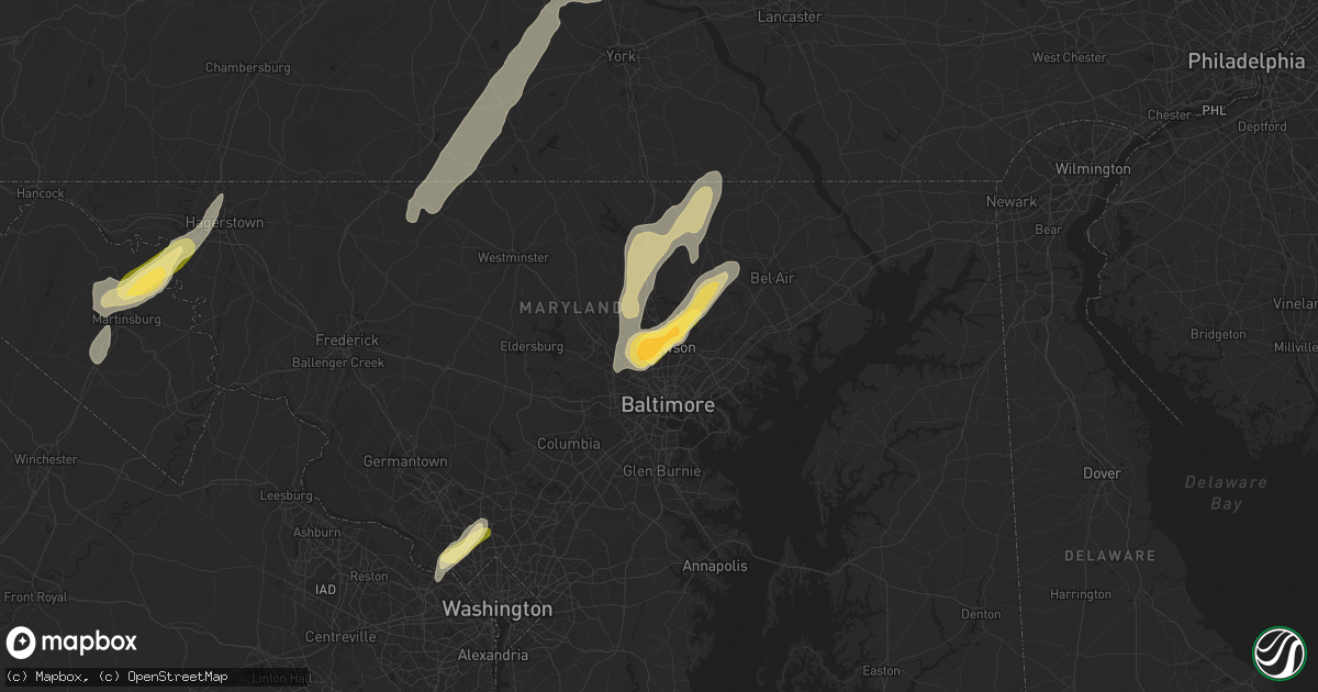Hail map in Towson, MD on September 7, 2023