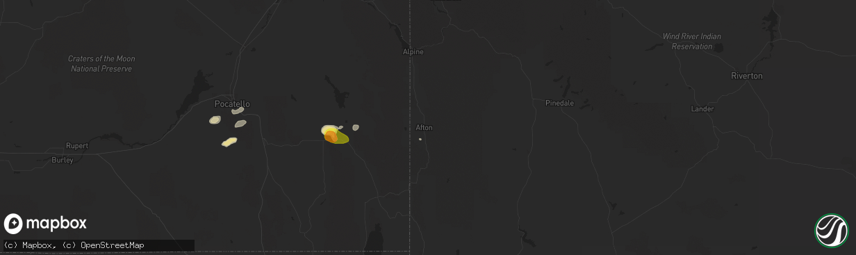 Hail map in Afton, WY on September 7, 2025