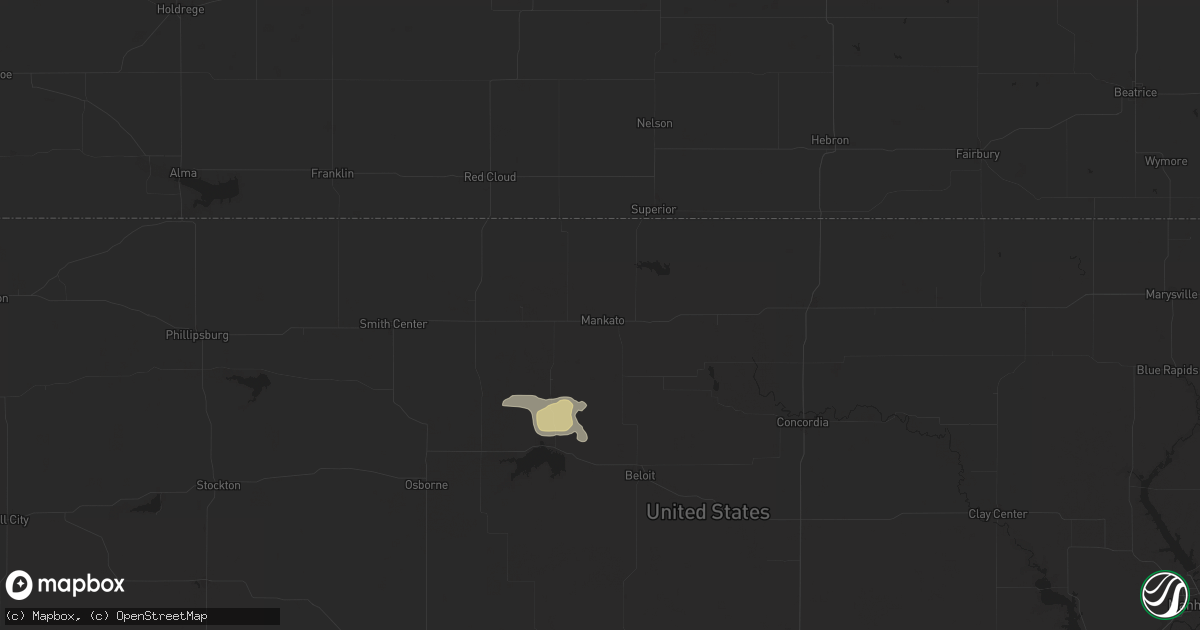 Hail map in Mankato, KS on September 7, 2025