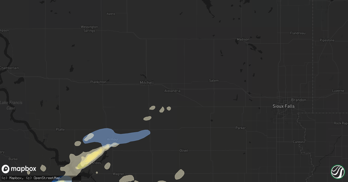 Hail map in Alexandria, SD on September 7, 2026