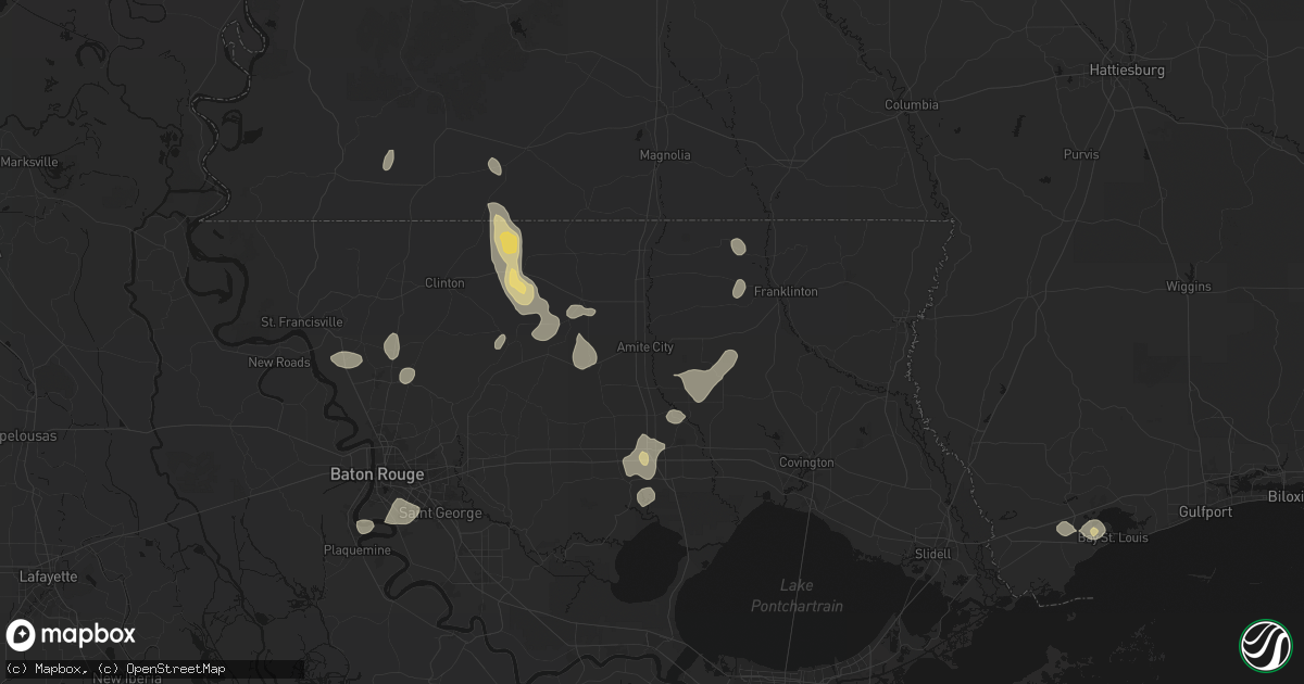 Hail map in Amite, LA on September 7, 2026