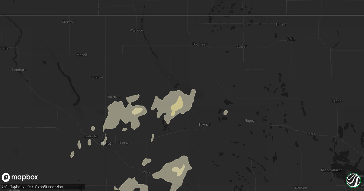 Hail map in Bantry, ND on September 7, 2026