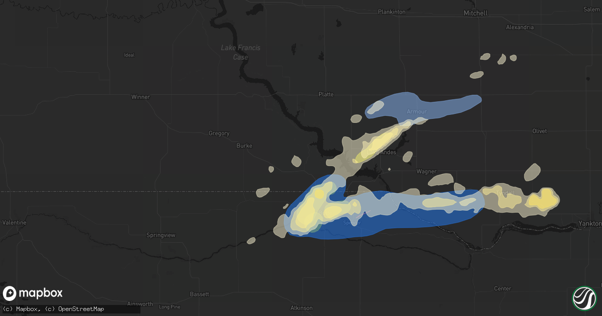 Hail map in Bonesteel, SD on September 7, 2026