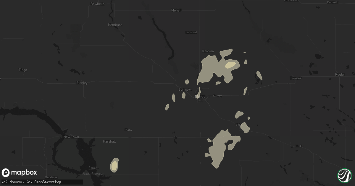 Hail map in Burlington, ND on September 7, 2026